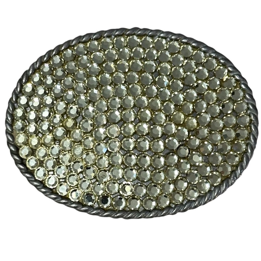 Vintage Silver Rope Edge Crystal Rhinestone Western Belt Buckle - LIKE NEW